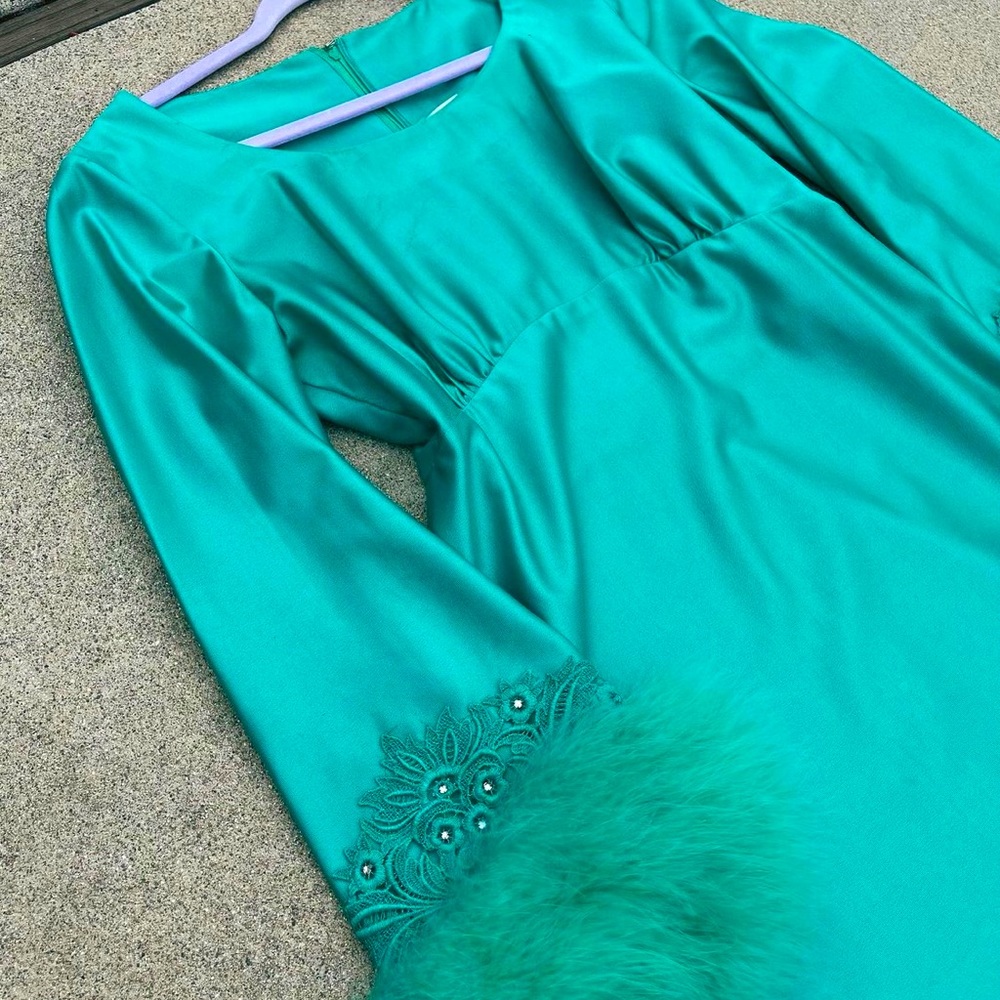 Goddess Dress Vintage 60’s/70’s Marabou Feather Cuff Maxi